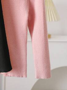 LMoss Kids LMoss 2 件套年轻女孩高领修身休闲毛衣，秋季，服装，百搭，适合日常使用，服装，冬装，毛衣，秋冬高领毛衣高领毛衣高领毛衣罗纹高领荷叶边高领毛衣高领毛衣秋季毛衣 - 粉色 - 查看 4