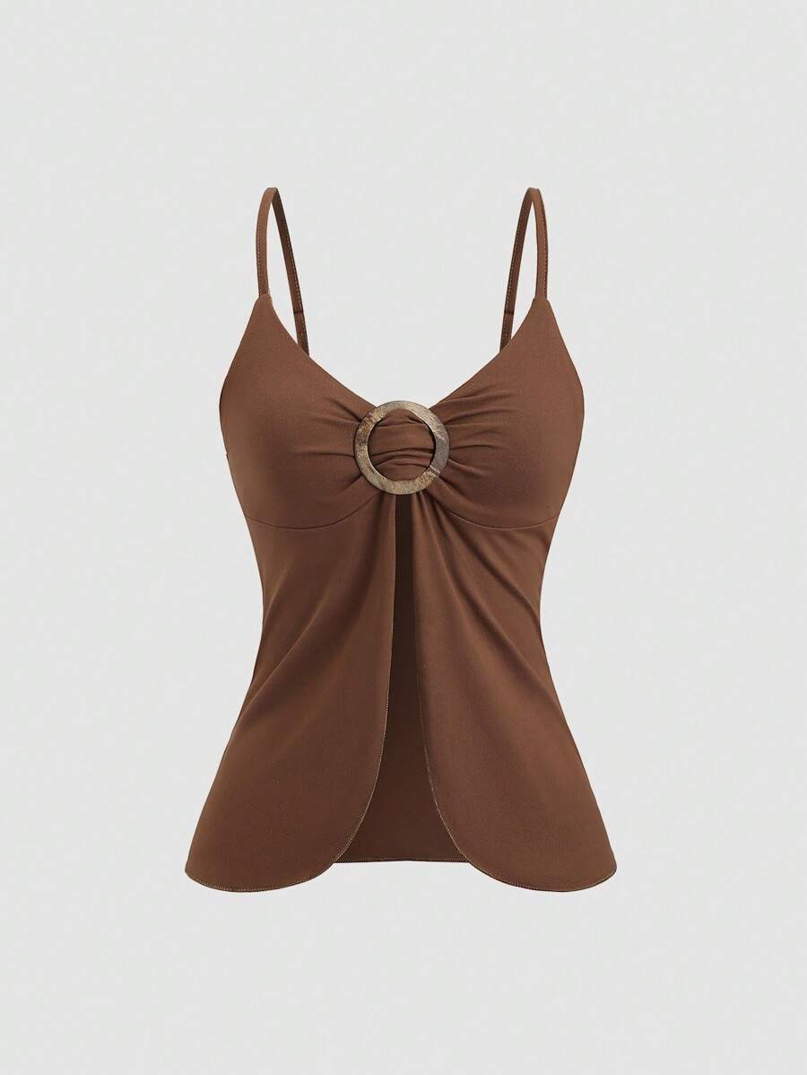 Sweetra Women's Casual Solid Color Slim-Fit Buckle Bust Bustier Cami Top, Summer