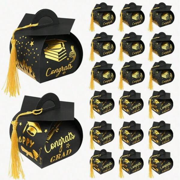 10/20/30 piezas Caja de regalo con borla dorada con sombrero de graduación. Decoración central para la fiesta de graduación, decoración para la celebración de graduación y obsequios de souvenir