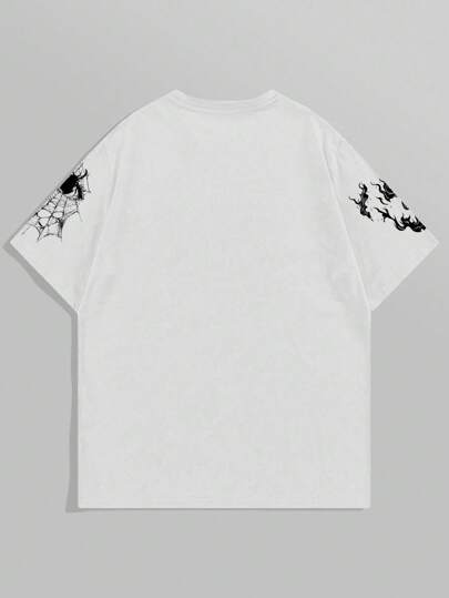Anime Camiseta casual de algodón de manga corta y cuello redondo con estampado de dibujos animados para hombres, verano