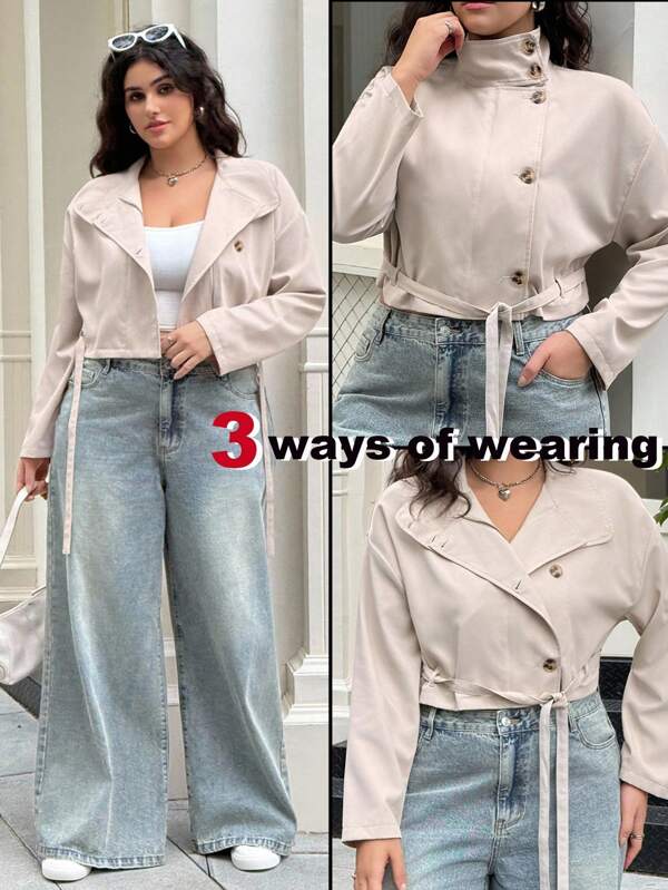 SHEIN EZwear Plus Size Windbreaker