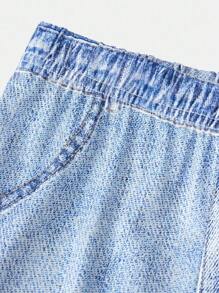 SHEIN Girlism 2pcs/Set Tween Girls Casual Crewneck Top With Waist Ruffle And Pants Outfit - Coral Pink - View 4