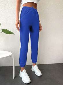 EURMUSE Cotton Ladies Tie-Up Ankle Sweatpants - Royal Blue - View 4