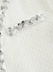 SHEIN MOD Women Elegant Tweed Patchwork Sequin Lightweight Jacket,Autumn,Fall,Back To School,Office Wear,Office Attire,Business Casual,Teacher,Brunch Old Money Style Women,Going Out,Cruise,Birthday,Vintage,All White Party, - White - View 5