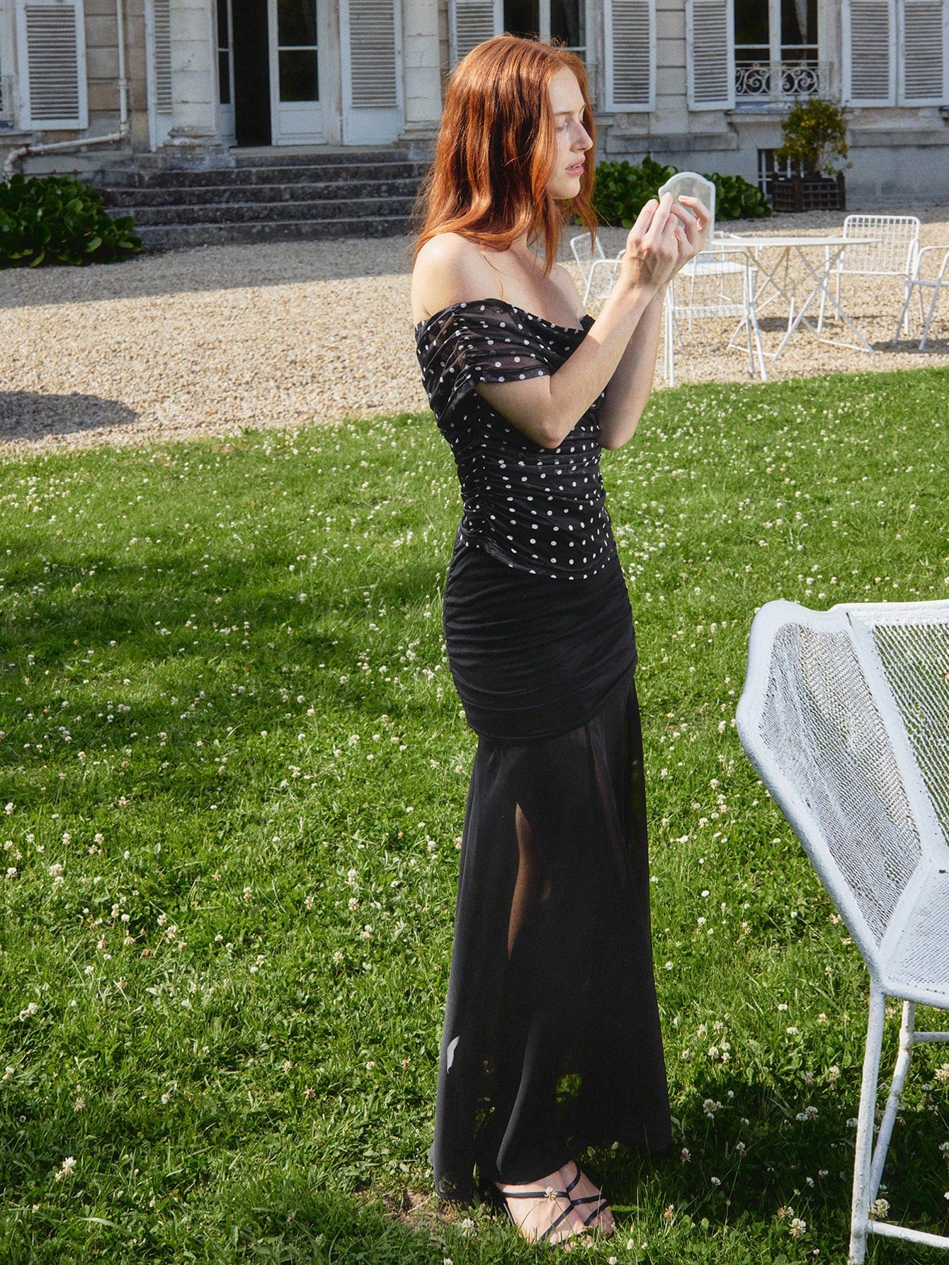 Czarna marszczona bawełniana spódnica midi z prześwitującym dołem z siateczki, spódnica maxi, spódnica gotycka