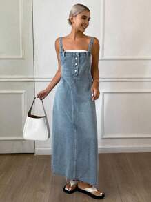 Livesso Abito salopette in jeans casual da donna con lavaggio estivo e dettagli con bottoni