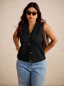 Elaquor Damska kamizelka dzianinowa na guziki w dużym rozmiarze, casualowa, biznesowa, swobodna, nauczycielska, jesień/zima