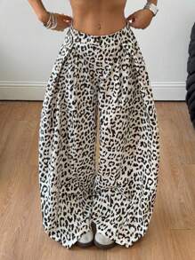Coolane 女式夏季复古休闲嬉皮街头超大豹纹裤 - 棕色 - 查看 5