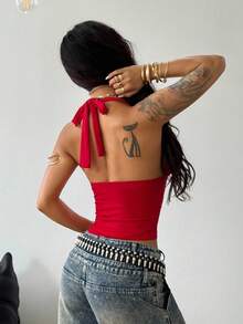 Coolane Áo ba lỗ hở vai họa tiết Brazil dành cho nữ, đi chơi mọi mùa, đi dự tiệc rave, dạo phố - Đỏ - Xem 6