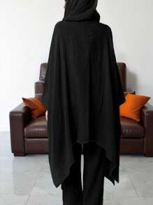 SHEIN LUNE 2pcs/Set Setelan Jaket dan Celana Panjang Wanita Ukuran Plus, Warna Polos, Lengan Panjang, Pakaian Musim Gugur untuk Wanita - Hitam - View 2