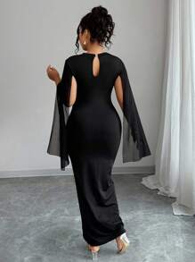 SHEIN Clasi Plus Size Black Beaded Cape Sleeve Dress