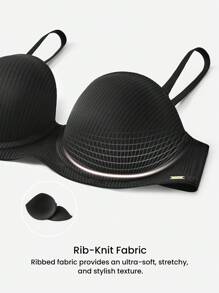 LUVLETTE 女士黑色透气无肩带隐形无缝聚拢钢圈基础款T恤式文胸