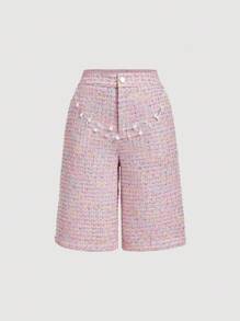 SHEIN MOD Women's Elegant Tweed Wide Leg Shorts With Faux Pearl Chain Decoration,Fall Women Clothes,Autumn,Back To School Clothes,Business Casual,Teacher Outfits For Women,Old Money Style Women,Brunch Outfits For Women,Cruise Outfits Women,Classy Elegant,Office Outfits For Women,Work Clothes Women,Brunch Outfits For Women