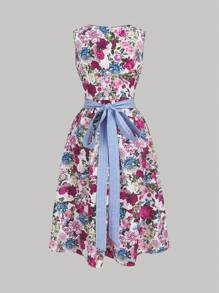 Fairmaia Romantic Floral Textured Vintage Style Women's German Dirndl Dresses, Summer