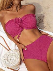 Swim Mod 2pcs Women's Textured Elegant Strapless Swimsuit Set For Summer Beach Vacation - Hot Pink - View 10