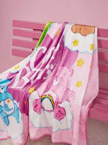 SHEIN X Care Bears Manta de felpa de coral con estampado de corazón y oso, regalo