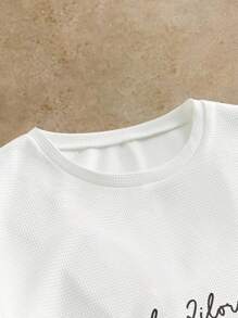 Manfinity NXTstreet 男士休闲日常度假字母印花纹理面料圆领 T 恤 - 白色 - 查看 7