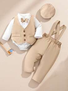 Souflis Souflis 4pcs/Set Toddler Boys Gentleman Style Bow Tie Shirt, Suspender, Khaki Pants, Autumn/Winter