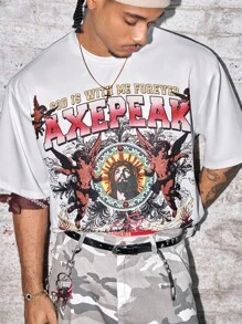 AXEPEAK Urban Street 耶稣十字架图案短袖圆领休闲T恤 - 白色 - 查看 5