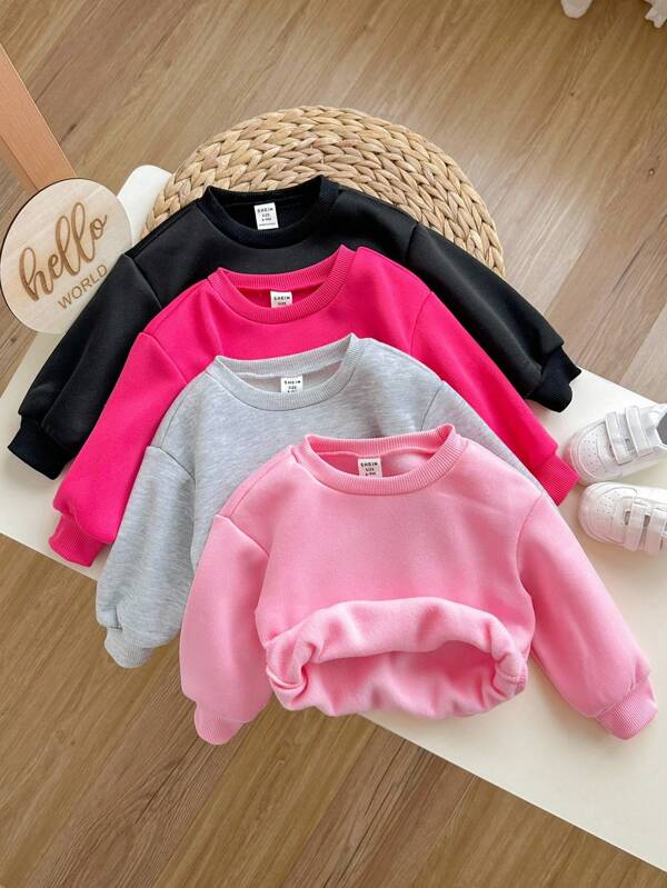 SHEIN 4 peças/conjunto bebê menina bonito cor sólida térmico forrado manga longa moletom, adequado para outono e inverno