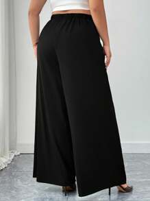 Elenzga Pantalones informales de pierna ancha y larga de color negro de talla grande con elástico en la espalda, aptos para primavera, verano y otoño