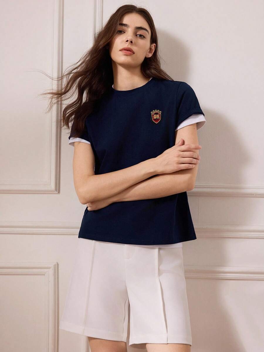 Briarwyn 女士刺绣圆领休闲百搭夏季短袖T恤返校服复古风女装图案T恤