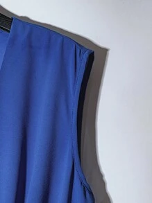 SHEIN Clasi 大码女式时尚休闲通勤优雅无袖衬衫 - 藍色 - 查看 5