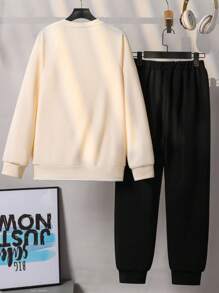 两件套青少年男童休闲长袖套装 - 杏色 - 查看 2