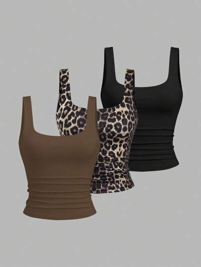 Sweetra Women Casual Ruched Square Neck Camisole Top, Summer