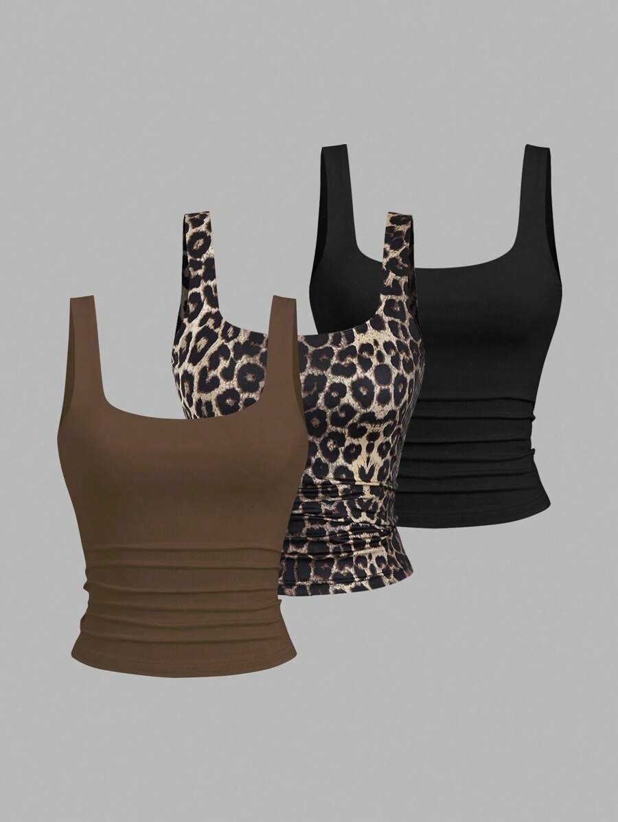 Sweetra Women Casual Ruched Square Neck Camisole Top, Summer - Multicolor - View 1