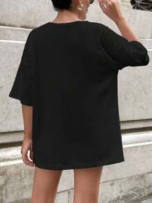 SHEIN Cottnline 女士刺绣细节大码 T 恤 - 黑色 - 查看 2