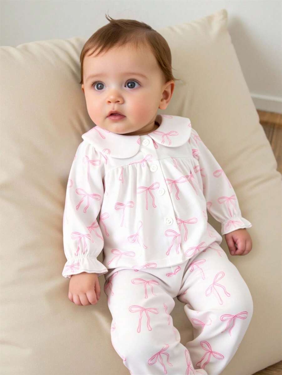 Souflis Souflis 2pcs Baby Girls Cute Butterfly Print Casual Shirt + Pants Set - White - View 1