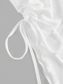 SHEIN MOD 女式杏色抽绳不对称下摆喇叭袖 T 恤，露肩 T 恤，秋季女装，舒适 T 恤 - 彩色 - 查看 4