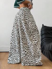 Coolane 女式夏季复古休闲嬉皮街头超大豹纹裤 - 棕色 - 查看 6