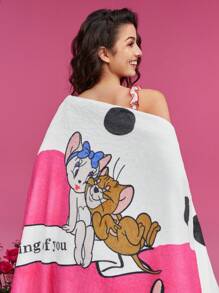 TOM & JERRY X SHEIN Valentine's Day Print Flannel Blanket - Multicolor - View 9