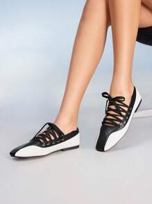 CUCCOO GRLICON 女士 Y2K 风格平底鞋，适合朋克、骑行者、酷女孩、万圣节、圣诞节、派对装扮 - 黑與白 - 查看 4