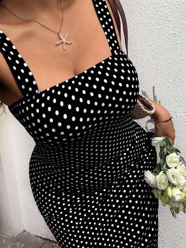 POPSWAY Plus Size Women's Summer Polka Dot Print Fitted Cami Dress