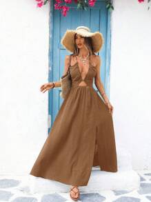 Vivid Eden 女士休闲度假黑色 100% 纯棉串珠长裙，交叉露背设计，女士夏季服装，度假服装，波西米亚风女装，狂欢节服装，女士沙滩服装 - 黑色 - 查看 7