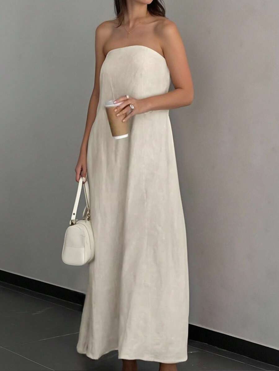 INAWLY 大码女式纯色连衣裙，带口袋，休闲无袖长裙