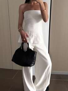 SHEIN Frenchy 2 件套女士休闲纯色抹胸和裤子白色套装