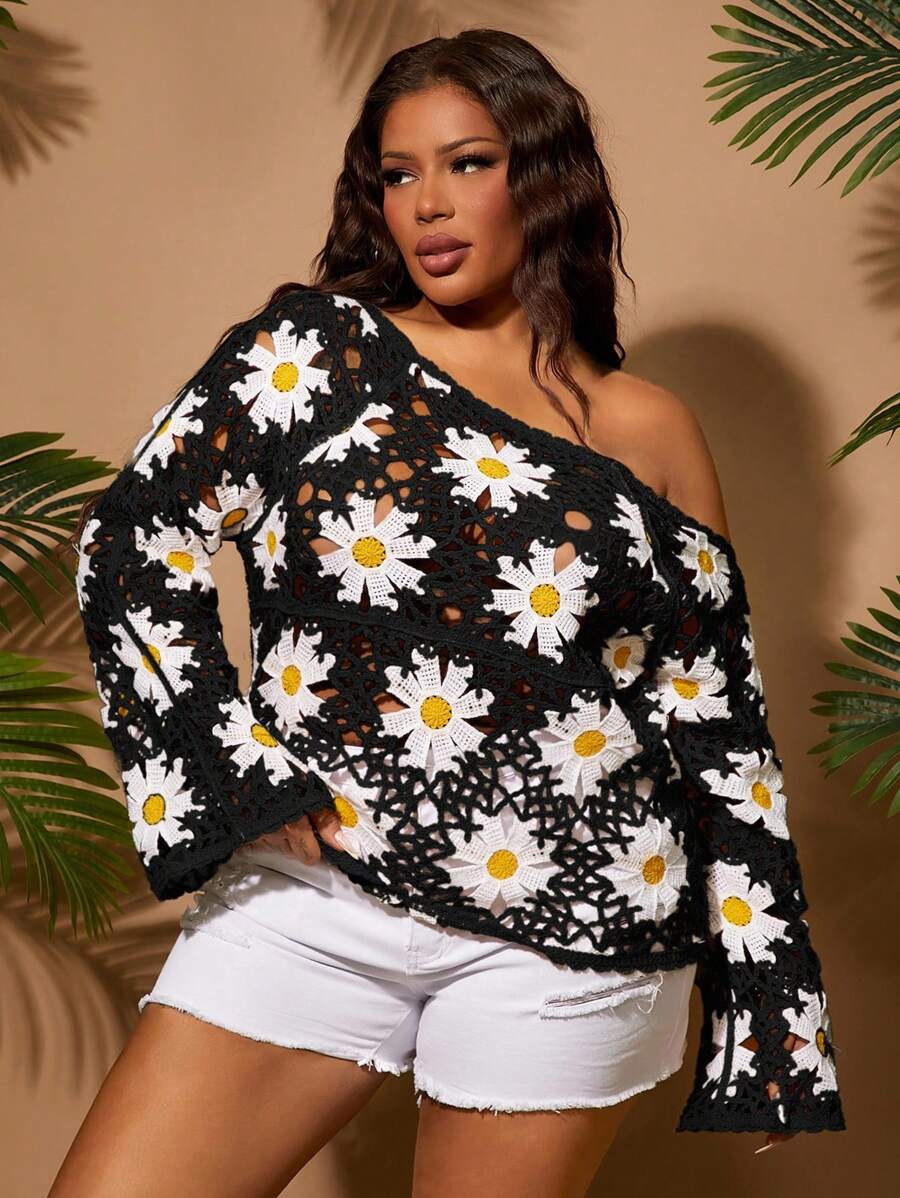 SHEIN SXY 大码女式 2025 春夏新款不对称上衣，适合海滩度假、约会之夜、生日、单身派对、可爱、休闲、购物、街头服饰、外出，易于搭配且显瘦，凸显您的身材，修饰身材 - 黑色 - 查看 1