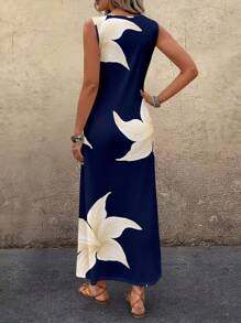 EMERY ROSE Casual Floral Pattern Round Neck Long Dress For Women, Suitable For Summer Suitable For Going Out Chic Dress - Multicolor - View 5