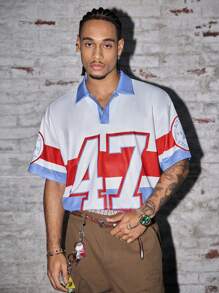 Axepeak 数字印花短袖男式 Polo 衫 - 藍白色 - 查看 4