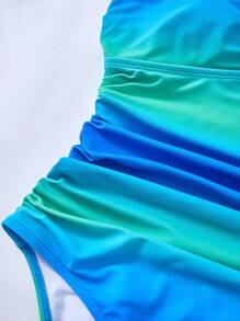 Swim Oasis 2pcs Plus Size Women's Fashion Ombre Ruched One Piece Swimsuit For Summer Beach Vacation - Green - View 4