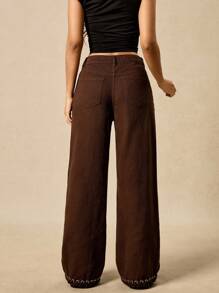Easelle Women's Cicatrix Design Pocketed Wide Leg Casual Jeans