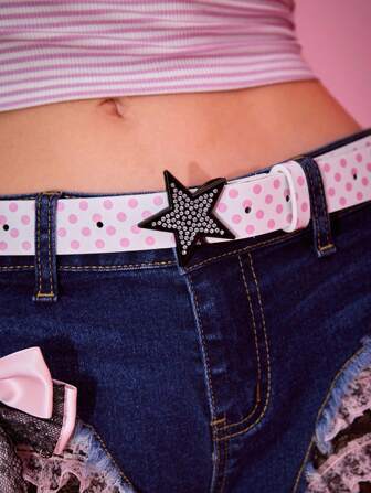 Kawaii 1 pezzo Cintura in stile punk con fibbia a contrasto a pois, cintura in pelle con decoro a stella di strass in stile Y2K, accessorio personalizzato per la vita