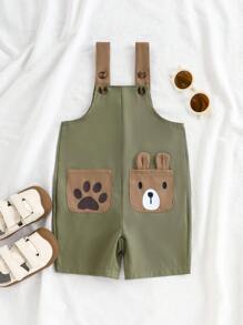 SHEIN Playful Pals Baby Boy's Summer Doggy Pocket Romper - Green - View 3