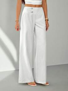 SHEIN Tall Pantalon droit à taille haute et coupe droite pour femmes, style casual unicolore