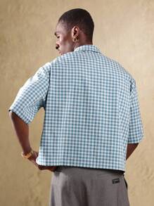 SUMWON Checked Short Sleeve Summer Button Up Shirt Business Casual Classic Sport Shirt Modern Slim Fit Holiday Stylish Office Weekend Wear - Blue - View 2