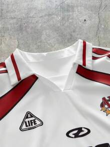 AXEPEAK 男士夏季休闲撞色字母印花短袖 Polo 衫 - 白色 - 查看 3